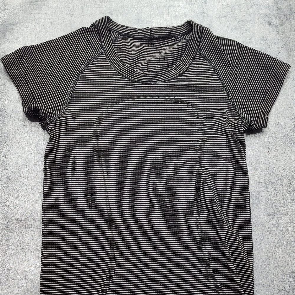 lululemon athletica Black and White Striped Short Sleeve Tee